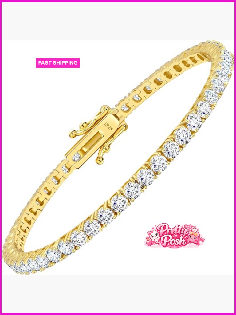 Lab-Grown Moissanite Tennis Bracelet, 925 Sterling Silver 14k Golden Plated,